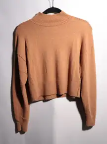 Everlane Mock Neck‎ Cropped Sweater Brown Camel Wool Yak Hair Womens S Luxe SEE
