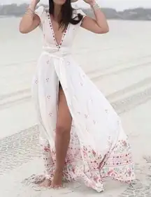 Jen's Pirate Booty White Mythology Short Sleeve Maxi Wrap Dress