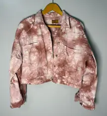 POL Pink and White Tie-Dye Jean Jacket | L