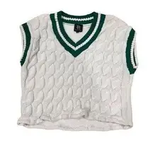 White and green cable knit boxy sweater vest women's large