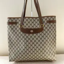 Gucci GG Brown Monogram Coated Canvas and Leather Large Tote Bag