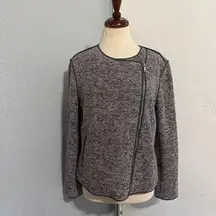 Ann Taylor Women Gray Textured Zip-Up Crew Neck Long Sleeve Jacket Size 12