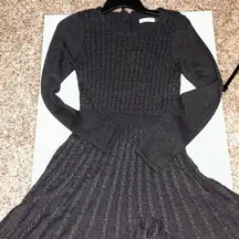 Calvin Klein  Fit and Flare Black Cable Knit Sweater Dress - S