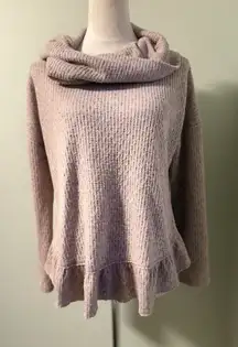 Maeve by Anthropologie Cowl Neck Cozy‎ Ruffle Knit Tan Boho Sweater Size Small