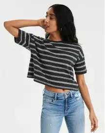 American Eagle Boxy Striped Crop Tee
