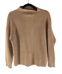 Rachel Zoe Womens Tan Ribbed Oversized Merino Wool Blend Funnel Neck Sweater L