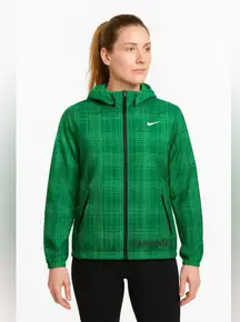 NIKE Phenom Vapor Essential Green Plaid Hooded Running Jacket Size Medium
