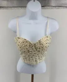 Windsor Pearl Rhinestone Beaded Bustier Bra Crop Top Off White Size XS