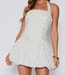 NWOT Coquette Vici White & Black Mini Polka Dot Halter Top Bubble Dress Size XS
