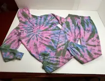 Von Dutch Rhinestone Tie Dye‎ Jogger Hoodie Set Olive Green Pink Purple Small