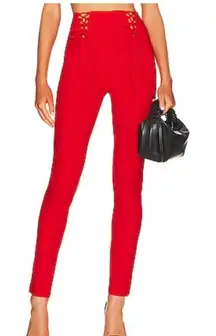 NBD Revolve Alessia Red Stretch Pants Lace Up Waist Size XL Vibrant Holiday