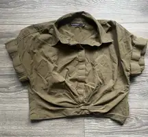 Lauren Ralph Lauren Olive Army Green 100% Cotton Bunched Front Crop Top Size 8