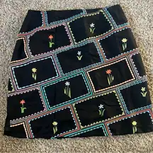 Harold's Women's Linen Rayon Short Black Embroidered Skirt Sz 14