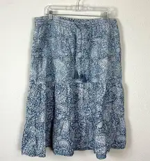 J.Jill Vintage Chambray Jean Prairie Skirt XL Paisley Floral Tiered Boho Tassels