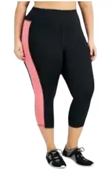 Ideology Active Crop Leggings Side Panel High‎ Rise Black Pink Women Size 2X NWT