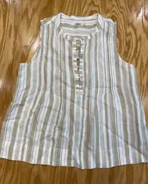 Faherty Isha Top Womens Small Linen Striped Crew Neck Sleeveless Blouse B75