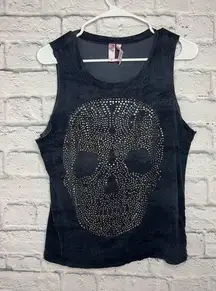 Dolled Up by FANG Womens Sleeveless Studded Skull Tank (M) NAVY