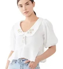 Tach‎ Larina Embroidered Muslin Cotton Gauze Top White Large