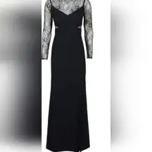Aidan Mattox Maxi Long Sleeves Lace Bodice Evening Dress w/Slit Size 4 Black NWT