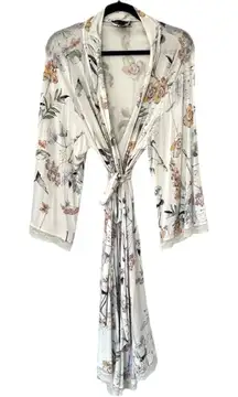 A Pea In The Pod Floral Print Crochet Lace Trim Rayon Robe Womens Medium