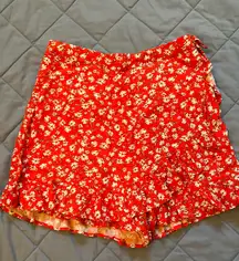 Red & White Floral Skort