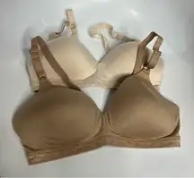 Warners cloud 9 super soft wireless bra set of 2- tan & cream size 36C