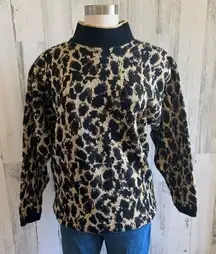 Vintage Leopard Cheetah Print Sweater Metallic Animal Print 80s 90s made‎ in USA