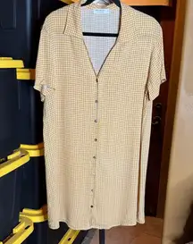 LA Relaxed Made in LA Yellow Gingham Casual Button Down Shirt Dress Size Medium