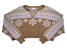 Altar’d State Brown Retro Floral Cropped Sweater Womens US S