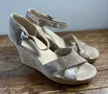 TOMS Strappy Canvas Cork Wedge Heel Cuff Platform‎ Sandals Crisscross