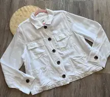 Nicole‎ miller white linen button down cropped utility jacket