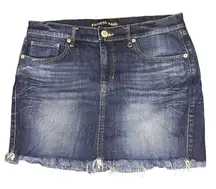 Express Jeans Women's 6‎ Blue Frayed Hem Low-Rise Denim Mini Skirt