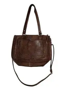 Madison West Vegan Leather Brown Braided Crossbody Purse