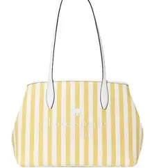 Kate Spade  striped tote bag canvas beach style vacation purse​​​​​​