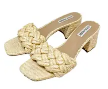 Steve Madden Women's Size 9 Laveda Block Heeled Natural Slip On Woven Sandals