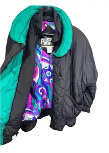 Izzi Vintage 80s 90s Ski Jacket Black Teal Colorblock Retro Snowboard Coat Med