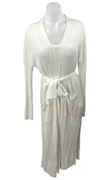 Charli Women's White Linen Rib Knit Long Sleeve Belted Pocket Maxi Robe Size M