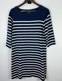 LL Bean Dress Women M Petite‎ Navy White Striped Preppy Nautical Coastal Grandma