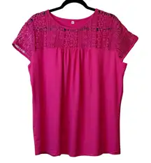 Shein Set/2 Crochet Top, Women's Pink Knit Blouse, Casual NWOT Short Sleeve XL #