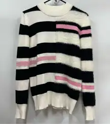 THML Kirsten striped M knit sweater white pink black bold modern high neckline