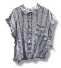Style & Co NWT Striped Button Up Shirt Women's XXL Blue Red White Casual