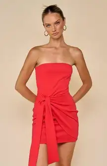 Abercrombie & Fitch Follow the sun Y2K cute strapless hot pink coral tie front mini dress small