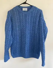 Vintage Country Sophisticates Blue Cable Open Knit Pullover Sweater USA Small‎