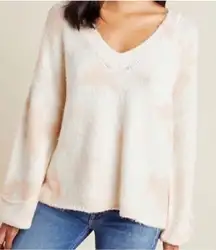 Anthropologie Maggie Bell Sleeve Sweater Tie Dye V Neck Cream Pink Small Boho