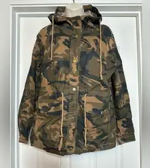 Miss London Black Label Cotton Blend Camouflage Hooded Waist Cinched Jacket