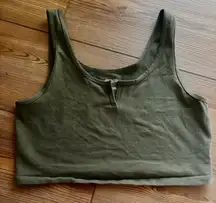 Olive Green Women's Split Neck Crop Top
