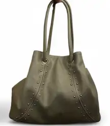 Nine West Green Studded Bucket Shoulder Hand Bag Purse Leather Boho Gypsy Biker Grunge #Streetwear #Minimalist #Preppy Measurement in pics