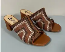 Bellini Brown Woven ‘Faint’ Peep-Toe Open-Toe Heels Sandals Shoes Slides Size 8.5 🤎