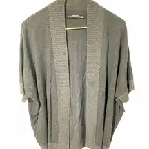 All Saints Size Small Grey Ribbed Short Sleeve Wool Blend Open Front Cardigan