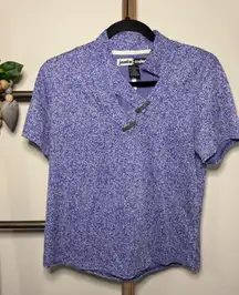 Jamie Sadock Womens Blue Marled Knit Short Sleeve Collared Shirt Top Medium